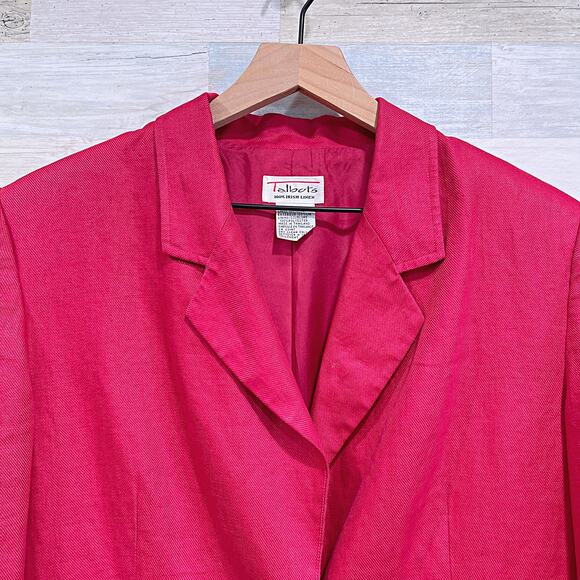Talbots 100% Irish Linen Blazer Jacket Red One Button Lined Vintage Womens 14 - Picture 2 of 6